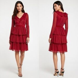 Rachel Parcell Ruffle Tiered Polka dot Chiffon Midi Dress size 10